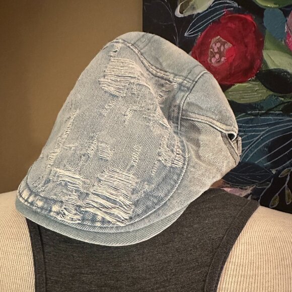 Denim Distressed Adjustable Flat Cap - Picture 7 of 9